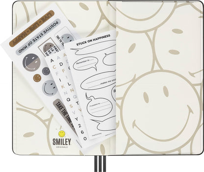 Moleskine - Positivity in Motion Undated Diary, Limited Edition Smiley Hard Cover and Elastic Closure Journal, Size Large 13 x 21 cm, Colour Black