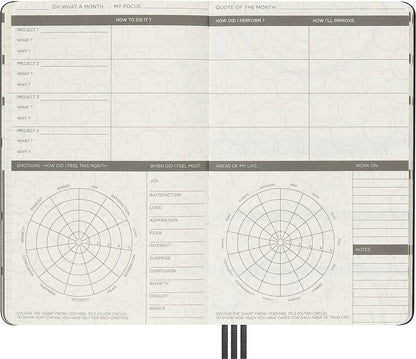 Moleskine - Positivity in Motion Undated Diary, Limited Edition Smiley Hard Cover and Elastic Closure Journal, Size Large 13 x 21 cm, Colour Black