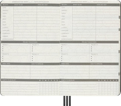 Moleskine - Positivity in Motion Undated Diary, Limited Edition Smiley Hard Cover and Elastic Closure Journal, Size Large 13 x 21 cm, Colour Black