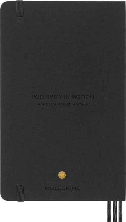 Moleskine - Positivity in Motion Undated Diary, Limited Edition Smiley Hard Cover and Elastic Closure Journal, Size Large 13 x 21 cm, Colour Black