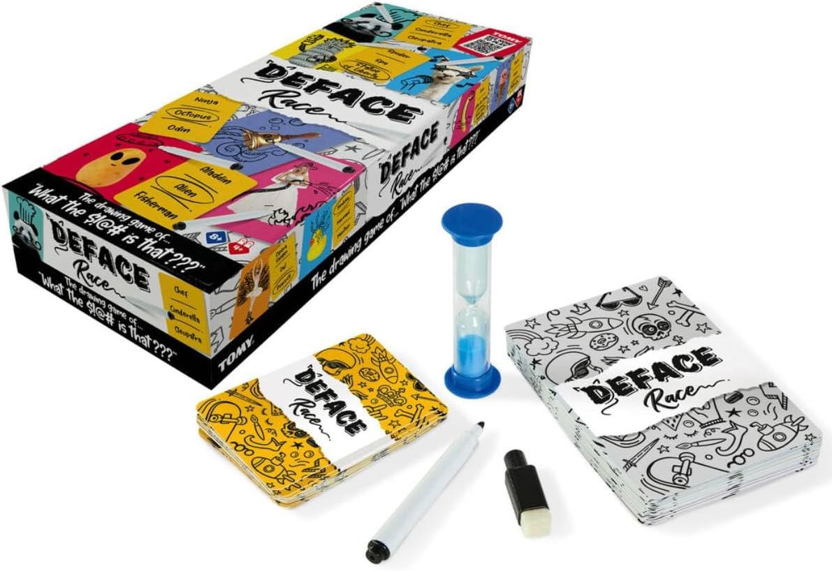 TOMY Games T73419 Deface Race, Family Card for 4 or More Players, Board Game For Adults And Kids Suitable From 8+ Years, Multicoloured