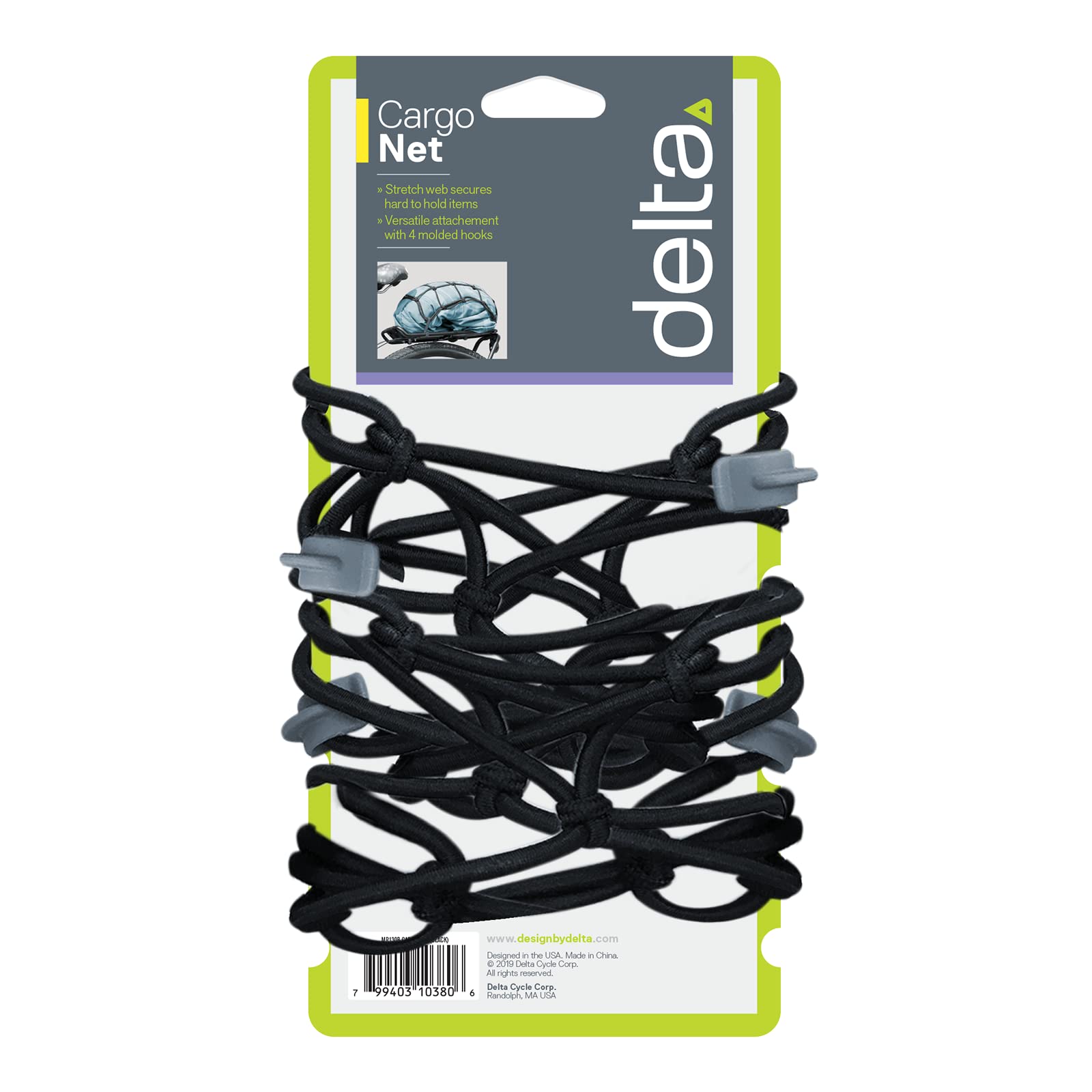 Delta Unisex Cargo Net with Hooks, Black