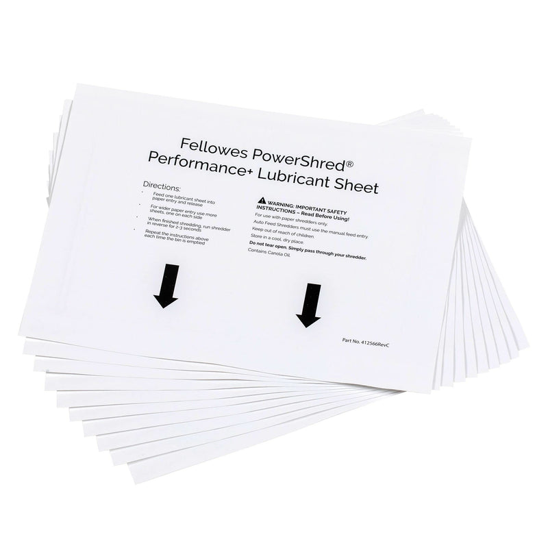 Fellowes Lot de 10 Feuilles lubrifiantes pour destructeur de Document | pour Augmenter Les Performances de la Machine | Facile d'utilisation | pour destructeur Coupe croisée et Micro | 4025601
