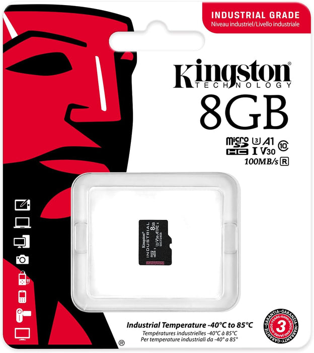 Kingston Industrial microSD - 8GB microSDHC Industrial C10 A1 pSLC Card Single Pack w/o Adapter - SDCIT2/8GBSP SDCIT/8GBSP 8 GB Without SD Adapter