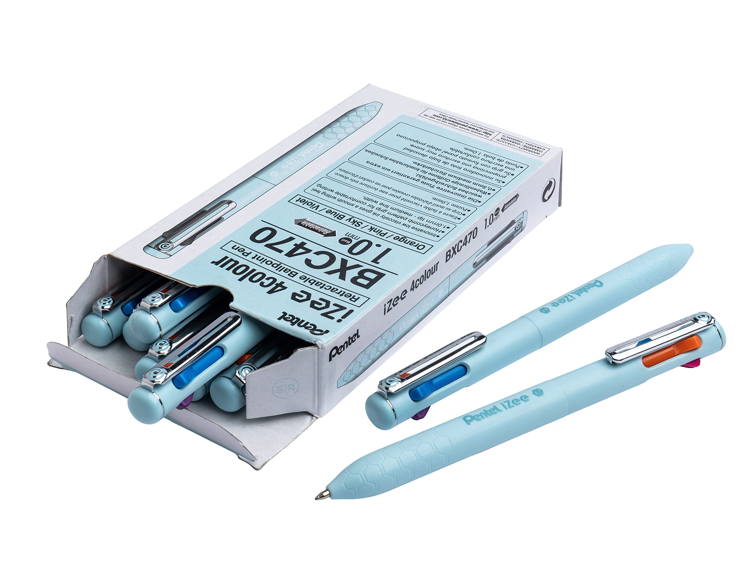 Pentel iZee 4 Colour Pen - Ink Colour: Orange, Pink, Sky Blue & Violet - Pack of 12
