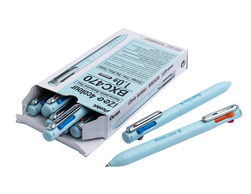 Pentel iZee 4 Colour Pen - Ink Colour: Orange, Pink, Sky Blue & Violet - Pack of 12