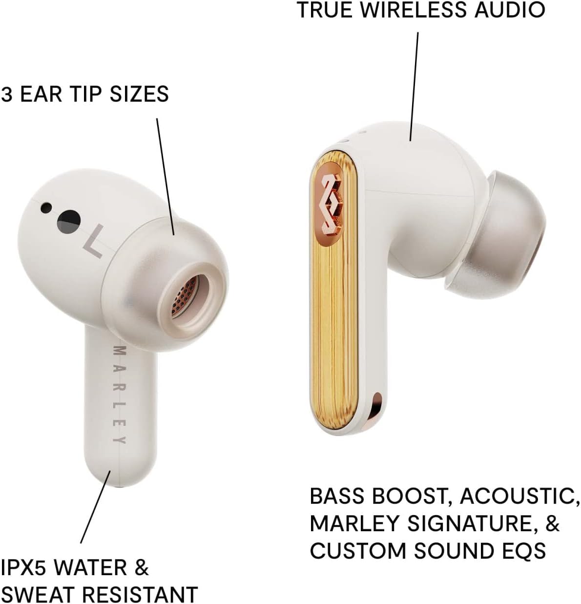 House Of Marley Redemption ANC 2 Wireless Earbuds - Active Noise Cancellation, In-Ear Sensors and Touch Control, Water and Sweat Resistant, Wireless Charging, USB-C Quick Charge, Charging Case