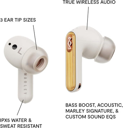 House Of Marley Redemption ANC 2 Wireless Earbuds - Active Noise Cancellation, In-Ear Sensors and Touch Control, Water and Sweat Resistant, Wireless Charging, USB-C Quick Charge, Charging Case