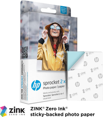 HP 2x3" Premium Zink Photo Paper (50 Sheets) Compatible with Sprocket Portable Photo Printer