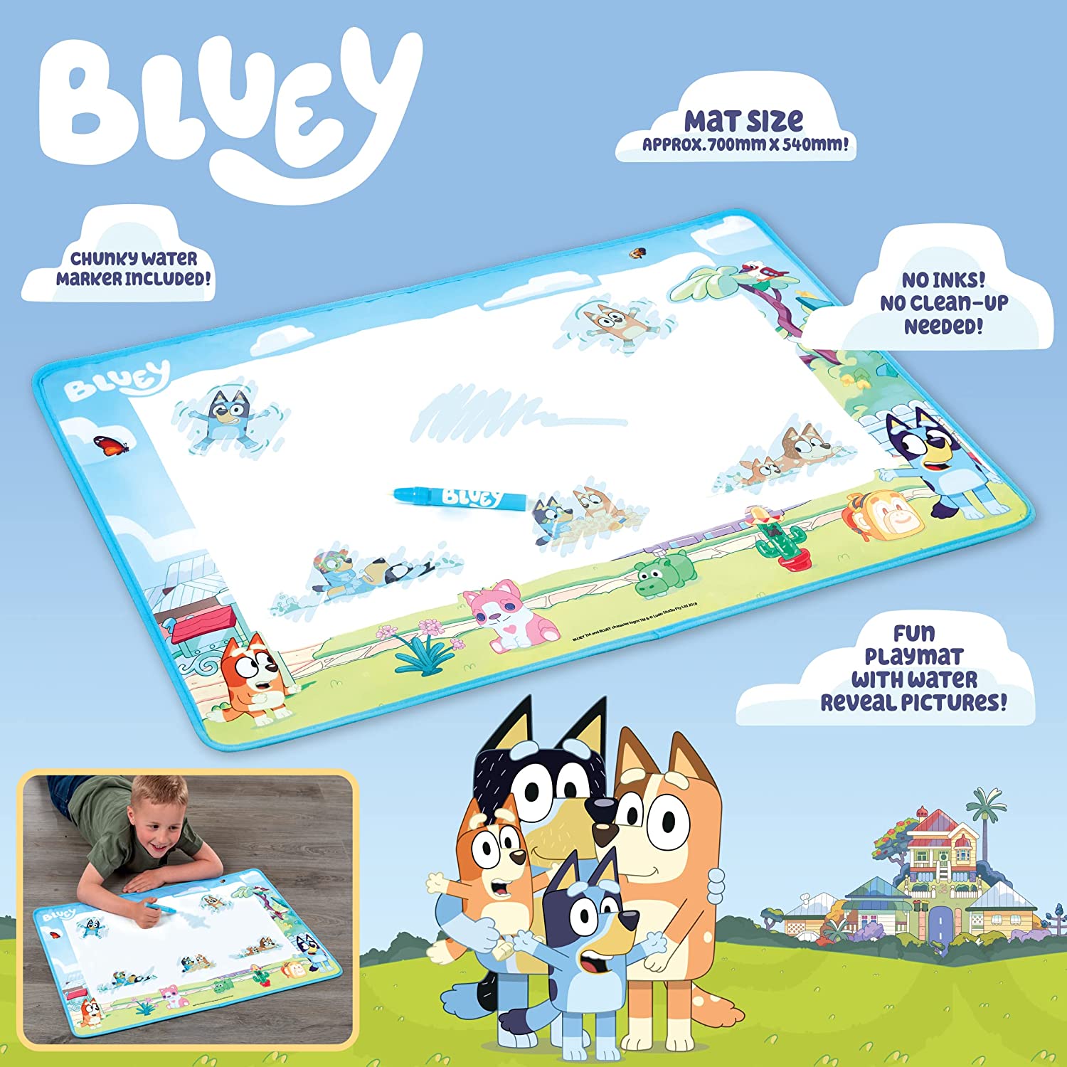 BLUEY AQUAMAGIC ART MAT, PRESCHOOL TOYS, MESS FREE CREATIVE PLAY, GIFT FOR 2 - 5 YEAR OLD