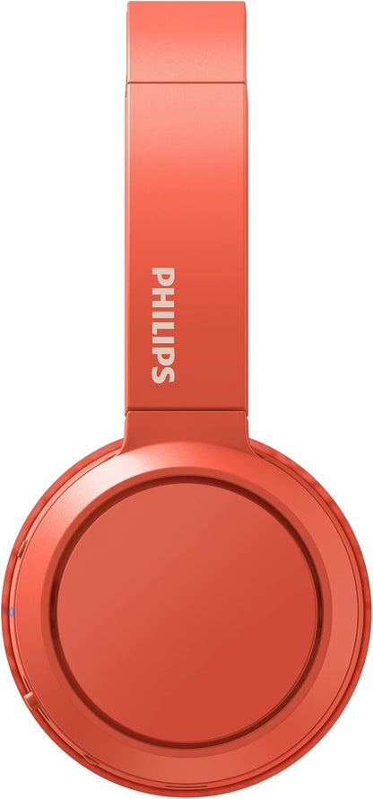 PHILIPS On-Ear Headphones H4205RD/00 with Bass Boost Button (Bluetooth, 29 Hours Playback Time, Quick Charging Feature, Noise Isolating, Flat Folding), Matte Red - Model, On-Ear