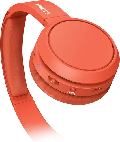 PHILIPS On-Ear Headphones H4205RD/00 with Bass Boost Button (Bluetooth, 29 Hours Playback Time, Quick Charging Feature, Noise Isolating, Flat Folding), Matte Red - Model, On-Ear