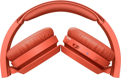 PHILIPS On-Ear Headphones H4205RD/00 with Bass Boost Button (Bluetooth, 29 Hours Playback Time, Quick Charging Feature, Noise Isolating, Flat Folding), Matte Red - Model, On-Ear