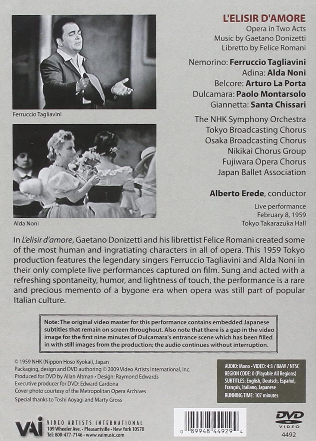 L'elisir D'amore: NHK Symphony Orchestra (Erede)