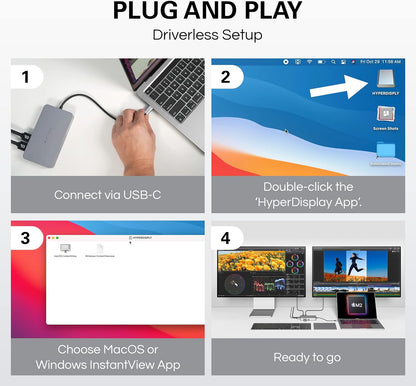 HyperDrive 4K Dual HDMI USB C Hub M1 MacBook 10in1: Dual 4K HDMI, Gigabit Ethernet, USB-A, USB-C, USB-C 100W Power Delivery, MicroSD/SD, Headphone Jack for MacBook Pro/Air(M1), Windows PC, Chromebook