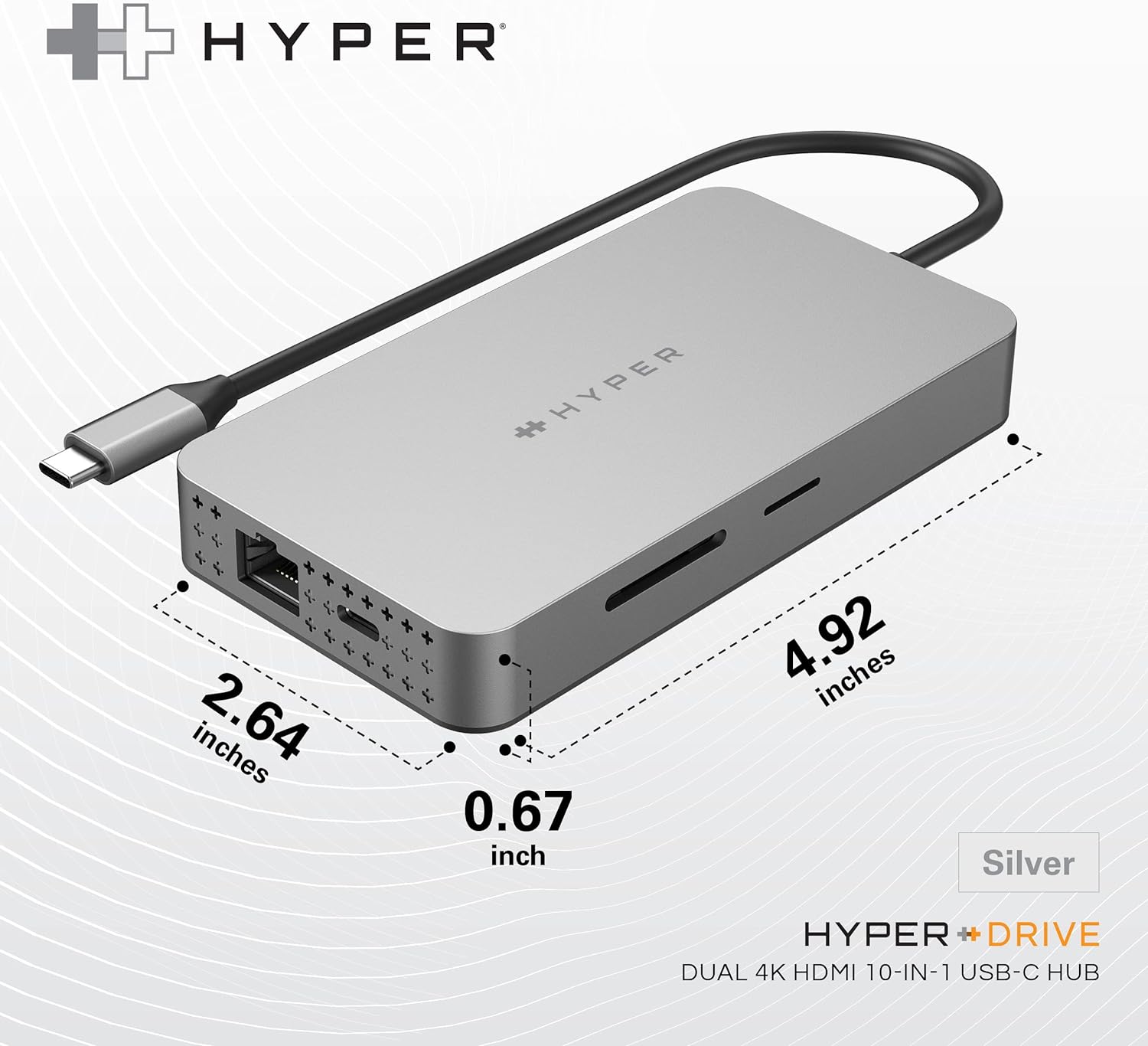 HyperDrive 4K Dual HDMI USB C Hub M1 MacBook 10in1: Dual 4K HDMI, Gigabit Ethernet, USB-A, USB-C, USB-C 100W Power Delivery, MicroSD/SD, Headphone Jack for MacBook Pro/Air(M1), Windows PC, Chromebook