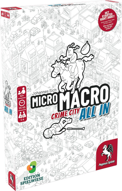 Pegasus Press | MicroMacro: Crime City 3: All In | Board Game | Ages 12+ | 1-4 Players | 15-45 Minutes Playing Time, White