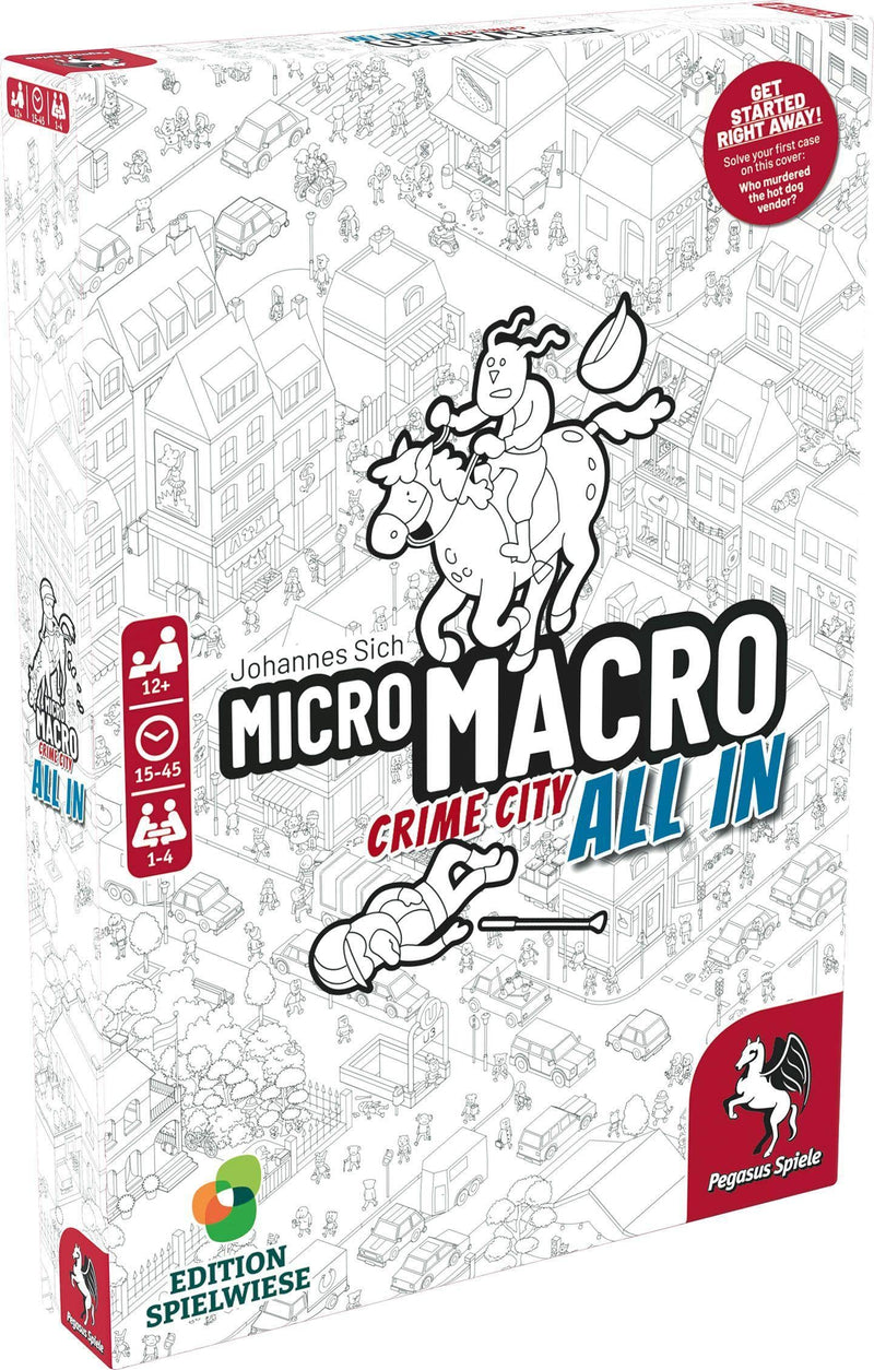 Pegasus Press | MicroMacro: Crime City 3: All In | Board Game | Ages 12+ | 1-4 Players | 15-45 Minutes Playing Time, White