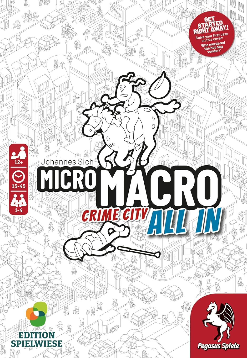 Pegasus Press | MicroMacro: Crime City 3: All In | Board Game | Ages 12+ | 1-4 Players | 15-45 Minutes Playing Time, White