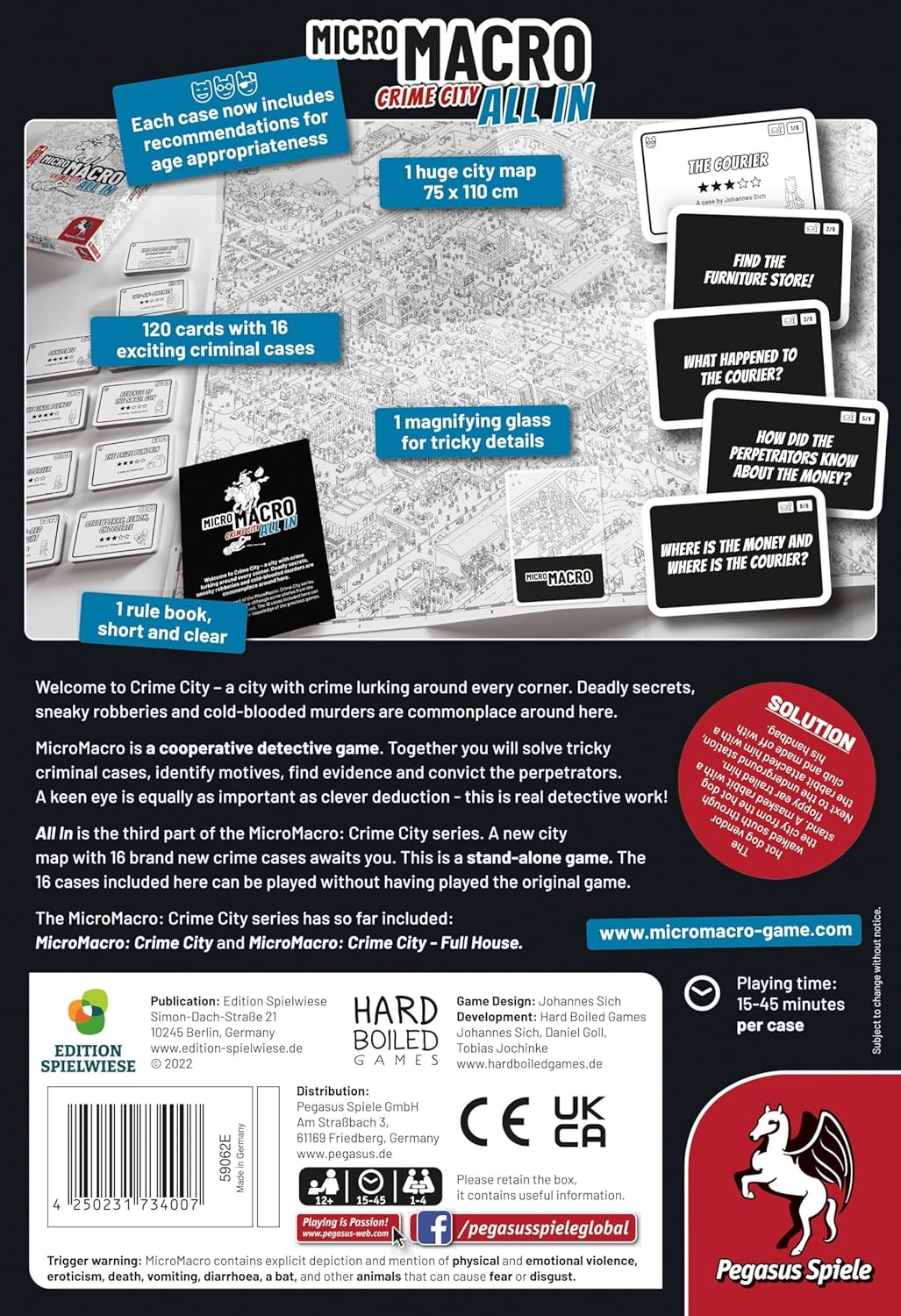 Pegasus Press | MicroMacro: Crime City 3: All In | Board Game | Ages 12+ | 1-4 Players | 15-45 Minutes Playing Time, White