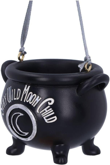 Nemesis Now Stay Wild Child Moon Hanging Ornament 6.1cm, Resin, Black, Exclusive Witch's Cauldron Witchcraft Design, Halloween and Christmas Decoration, Cast in the Finest Resin, Expertly Hand-Painted