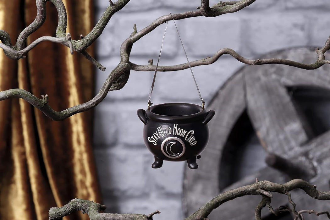 Nemesis Now Stay Wild Child Moon Hanging Ornament 6.1cm, Resin, Black, Exclusive Witch's Cauldron Witchcraft Design, Halloween and Christmas Decoration, Cast in the Finest Resin, Expertly Hand-Painted