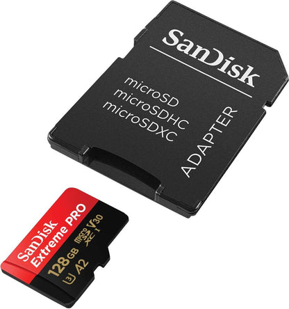 SanDisk Extreme PRO 128 GB MicroSDXC UHS‐I‐Kaart Met SD-Adapter (A2 App Performance, 2 Jaar RescuePRO Deluxe Software, Leessnelheden Tot 200 MB/s, Class 10, UHS-I, U3, V30, 30 Jaar Garantie) Zwart