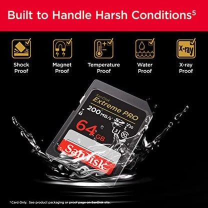 SanDisk Extreme PRO SDXC UHS-I Speicherkarte 64 GB (V30, Übertragungsgeschwindigkeit 200 MB/s, U3, 4K UHD Videos, SanDisk QuickFlow-Technologie, temperaturbeständig)