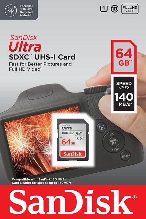 SanDisk 64 GB Ultra SDXC Tarjeta, con hasta 140 MB/s, rendimiento de apps A1, UHS-1, Clase 10, U1