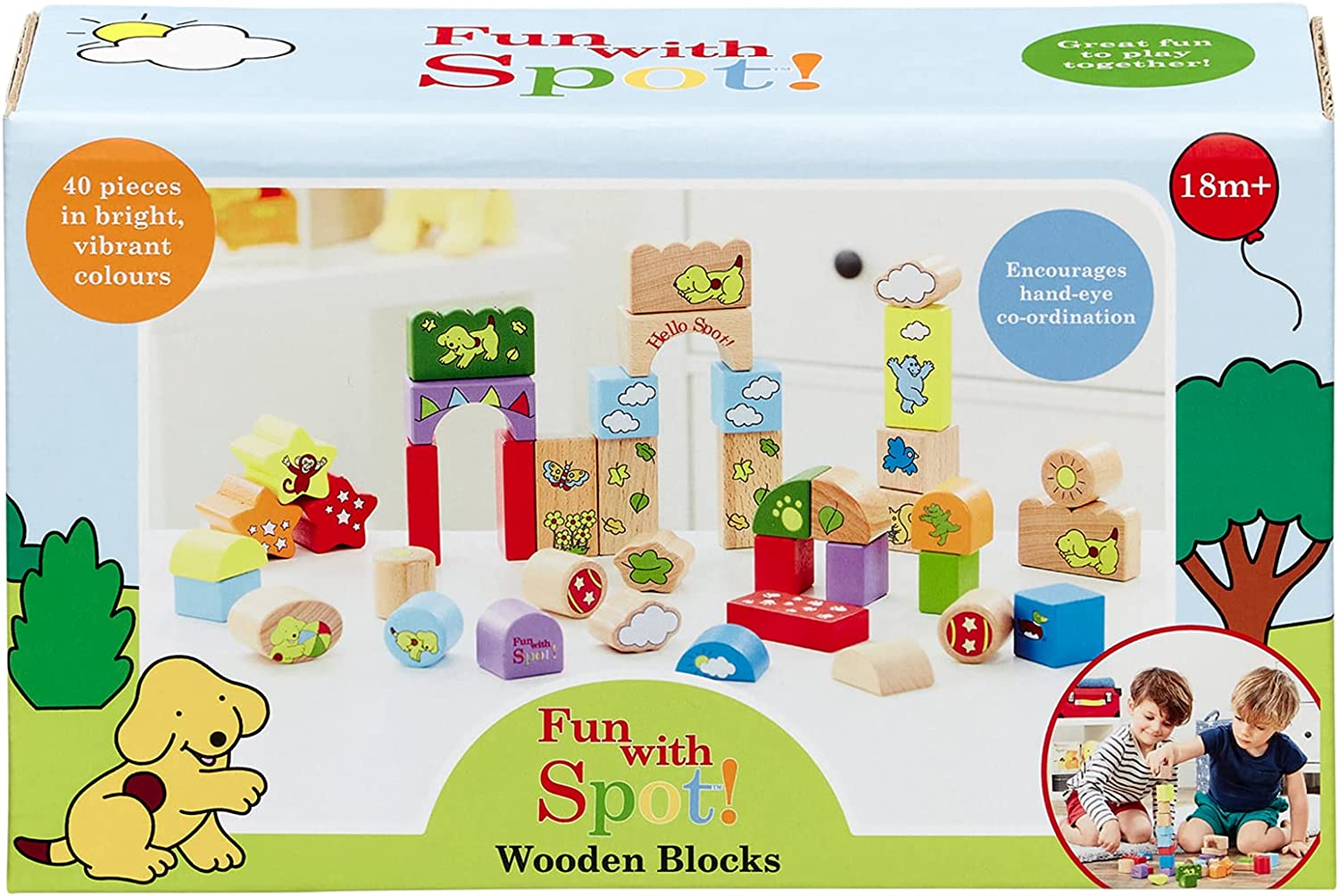 Rainbow Designs Spot the Dog Wooden Bricks - Sensory Building Block Toy for Toddlers - Traditional Construction Toys for Kids