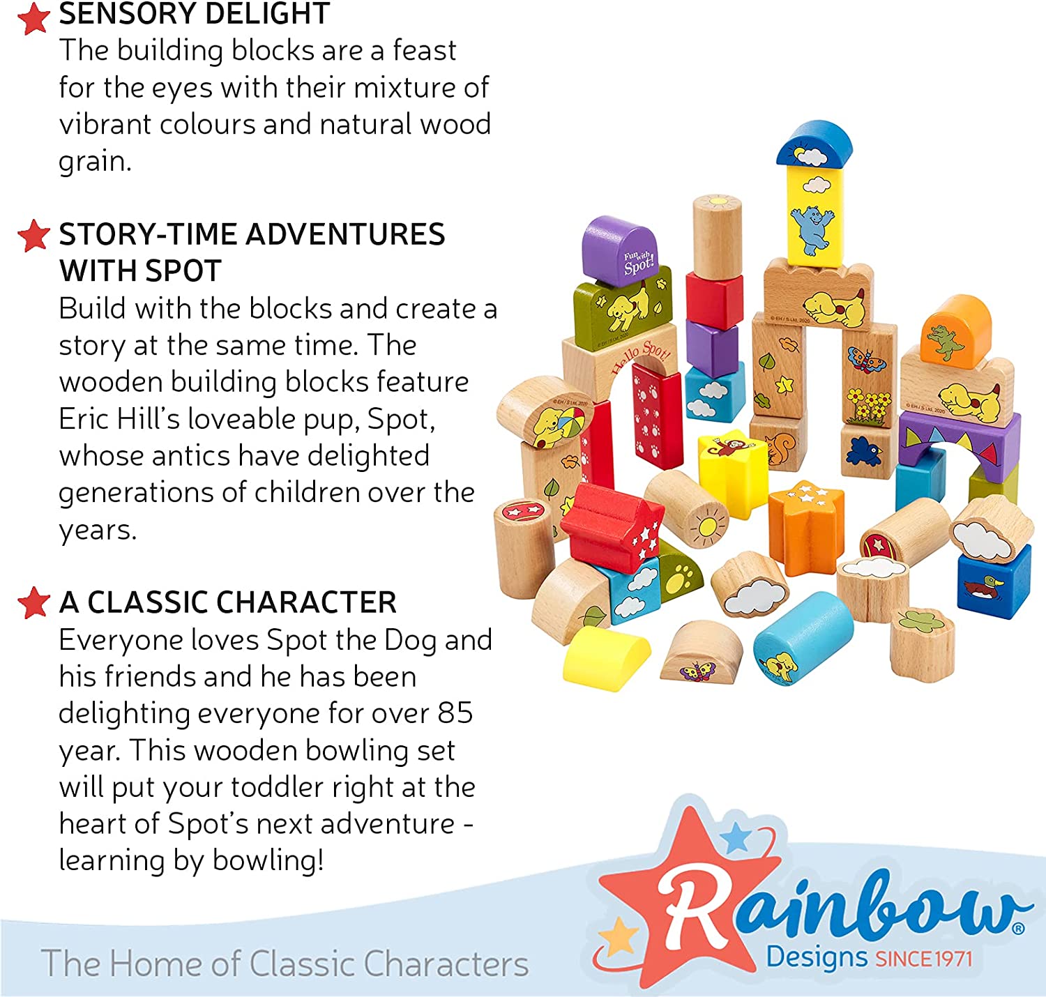 Rainbow Designs Spot the Dog Wooden Bricks - Sensory Building Block Toy for Toddlers - Traditional Construction Toys for Kids
