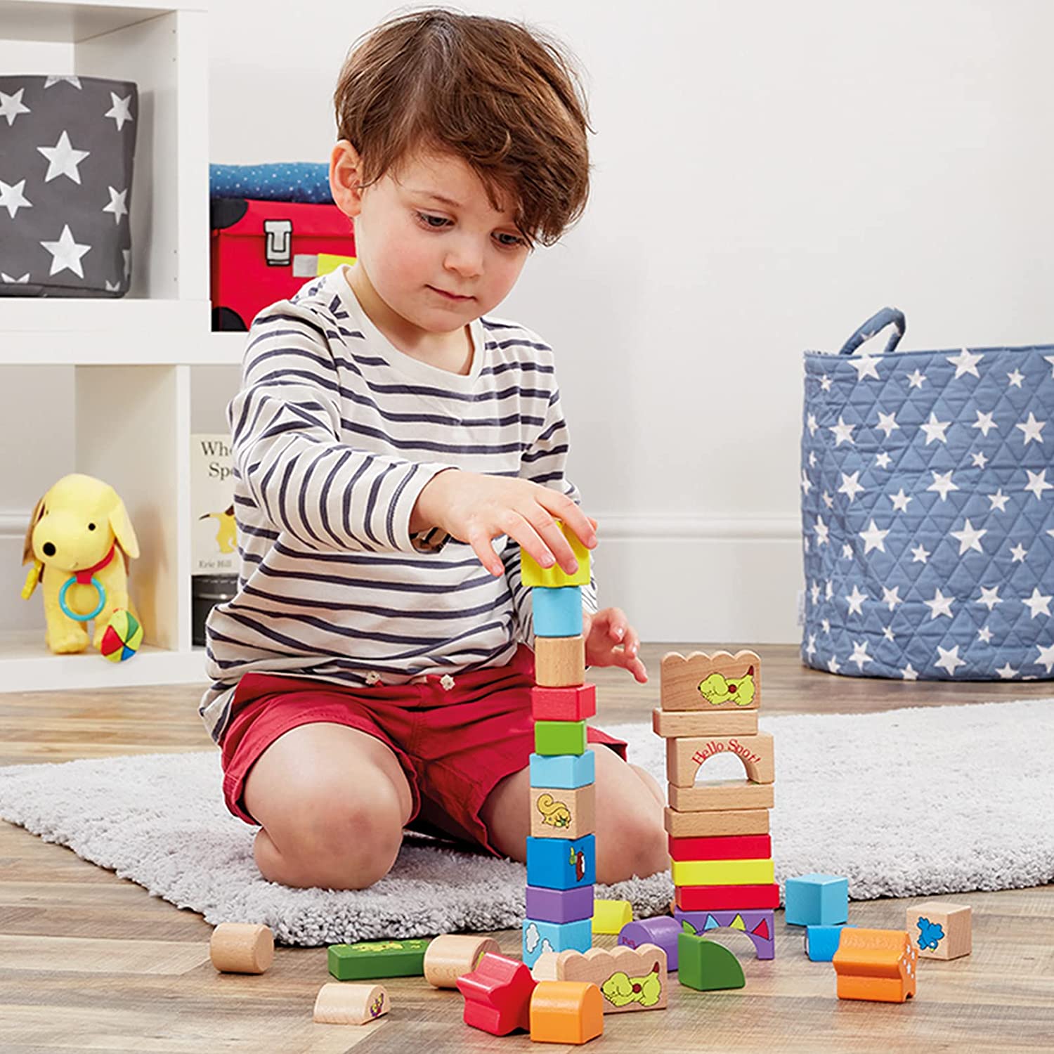 Rainbow Designs Spot the Dog Wooden Bricks - Sensory Building Block Toy for Toddlers - Traditional Construction Toys for Kids