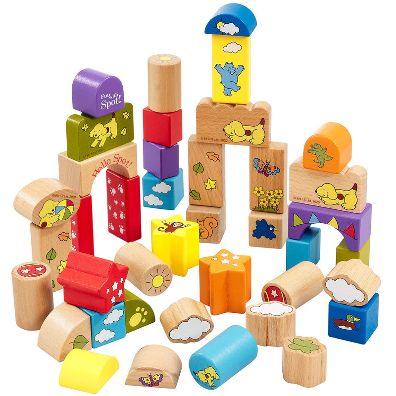 Rainbow Designs Spot the Dog Wooden Bricks - Sensory Building Block Toy for Toddlers - Traditional Construction Toys for Kids