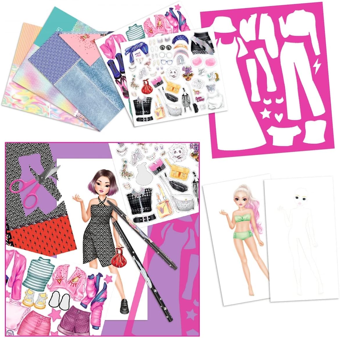 Depesche 12045 Create your TOPModel Design Studio - Malbuch Set mit 30 Seiten zum Designen von Fashion-Outfits, Mal-Heft mit Stickerbogen uvm.