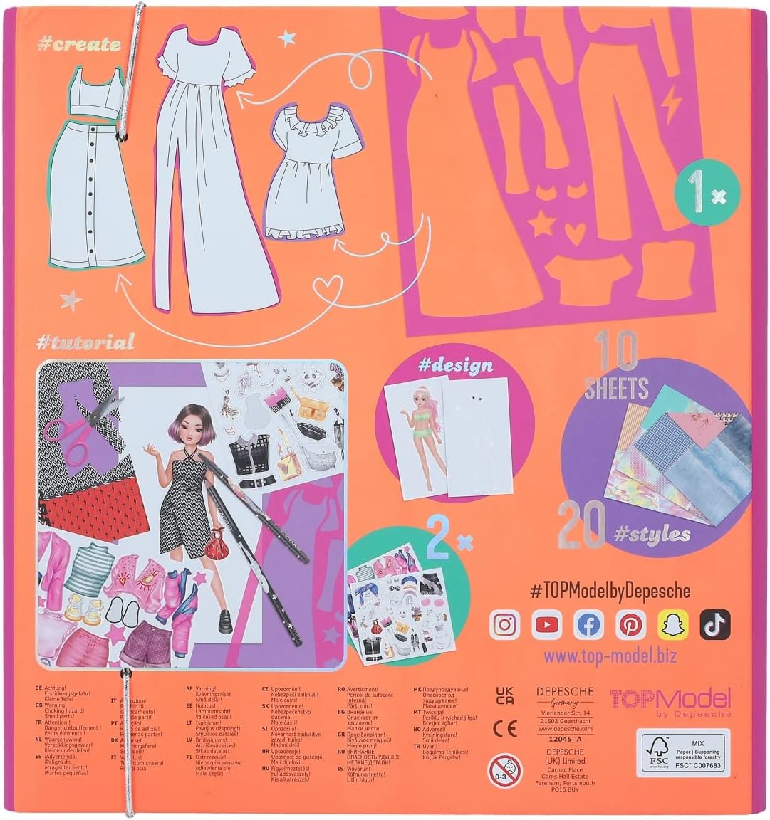 Depesche 12045 Create your TOPModel Design Studio - Malbuch Set mit 30 Seiten zum Designen von Fashion-Outfits, Mal-Heft mit Stickerbogen uvm.