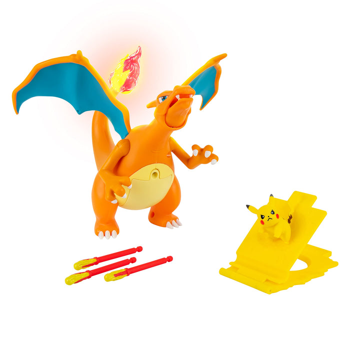 Pokémon Charizard Deluxe Feature Figure - Includes 6-inch Interactive Charizard Figure plus 2-inch Pikachu Figure with Figure Launcher - Authentic Details