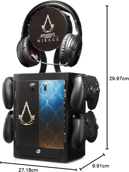 Numskull Official Assassins Creed Gaming Locker & Storage Stand – Holds 10 Games/DVDs, 4 Controllers, Headset, and Accessories – Durable & Compact Organizer – Official Assassins Creed Merchandise