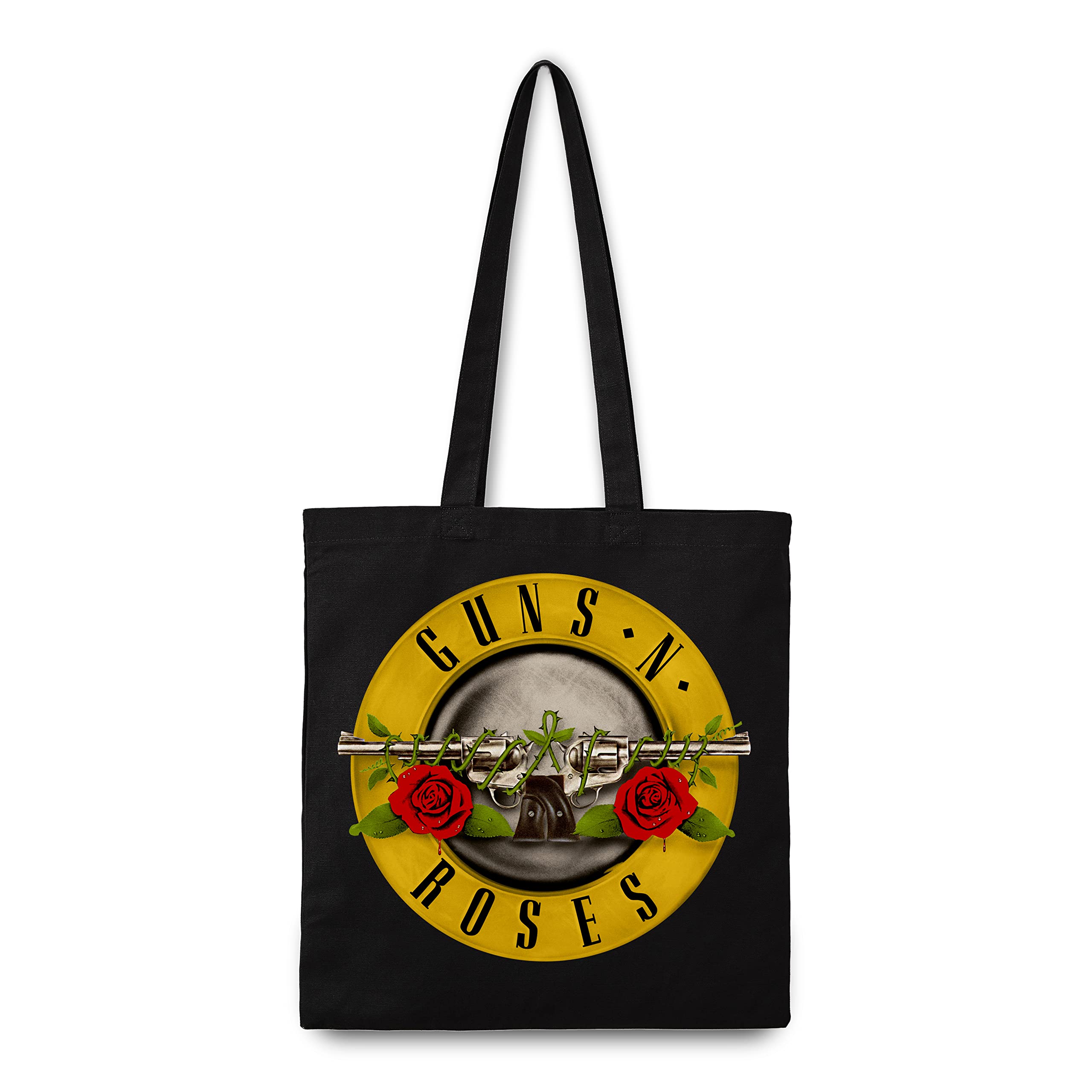 Rocksax Guns N' Roses Tote Bag - Rose Logo, Nero, Standard, Shooper in tela pesante realizzato in materiale riciclato Fairtrade