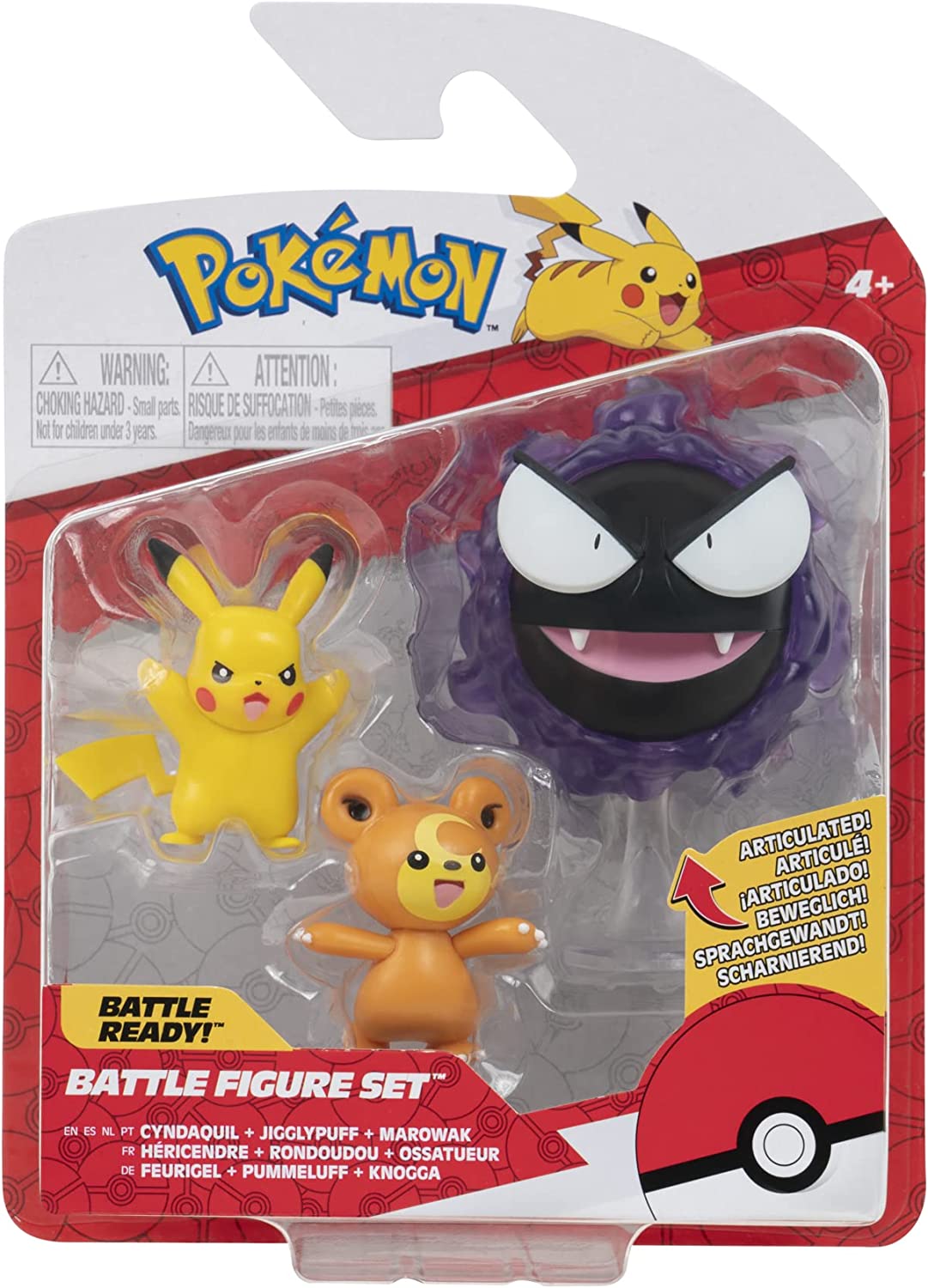 Pokémon PKW2347 - Battle Figure Set - Teddiursa, Pikachu, Nebulak, Official Movable Figures, 5 cm, 7.5 cm Nebulak