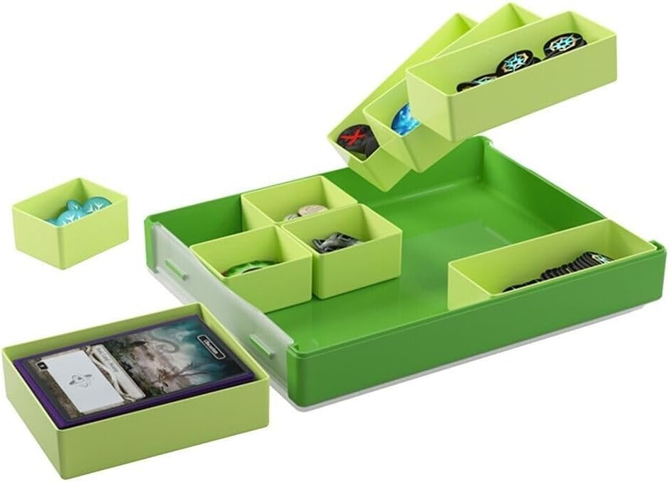 Token Silo Convertible | Store & Organize Board Game Tokens | 9 Removable Trays in 3 Different Sizes | Stackable | Convenient Space-Saving Design | Lime Green Color | Made by Gamegenic (GGS22004ML