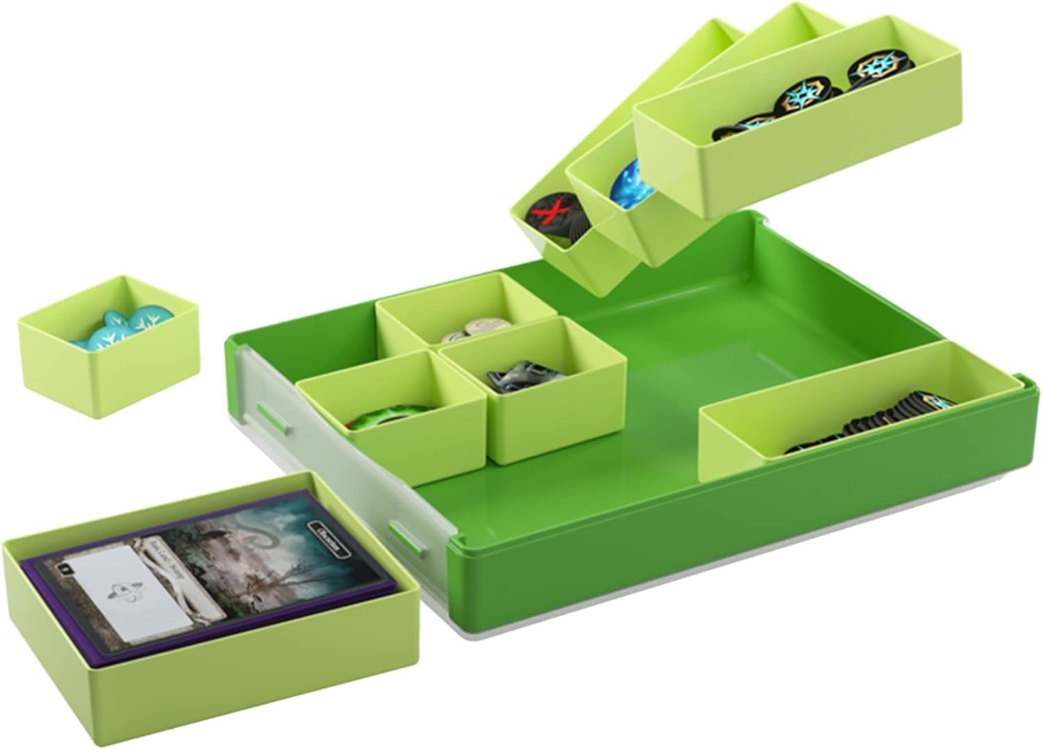 Token Silo Convertible | Store & Organize Board Game Tokens | 9 Removable Trays in 3 Different Sizes | Stackable | Convenient Space-Saving Design | Lime Green Color | Made by Gamegenic (GGS22004ML