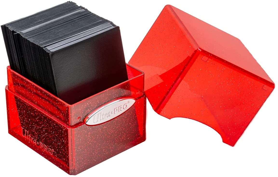 Ultra Pro - Satin Cube 100+ Standard Size Card Deck Box (Red Glitter) - Protect Your Gaming Cards, Sports Cards or Collectible Cards In Stylish Glitter Deck Box