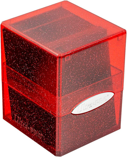 Ultra Pro - Satin Cube 100+ Standard Size Card Deck Box (Red Glitter) - Protect Your Gaming Cards, Sports Cards or Collectible Cards In Stylish Glitter Deck Box