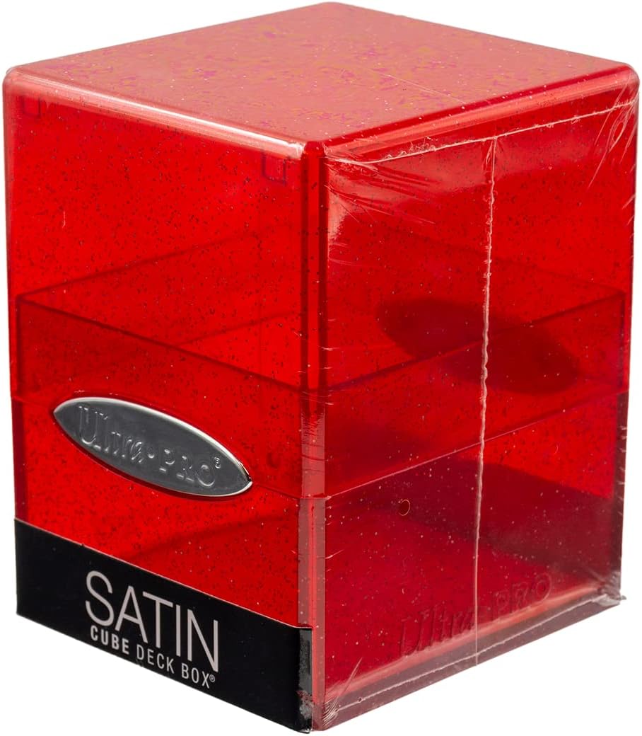 Ultra Pro - Satin Cube 100+ Standard Size Card Deck Box (Red Glitter) - Protect Your Gaming Cards, Sports Cards or Collectible Cards In Stylish Glitter Deck Box