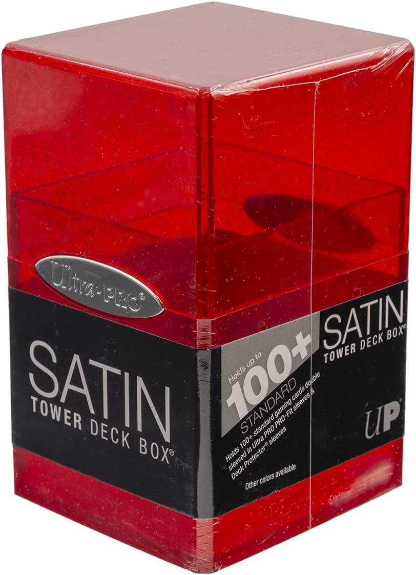Ultra PRO - Satin Tower 100+ Standard Size Card Deck Box (Red Glitter) - Protect Your Gaming Cards, Sports Cards or Collectible Cards In Ultra Pro's Stylish Glitter Deck Box