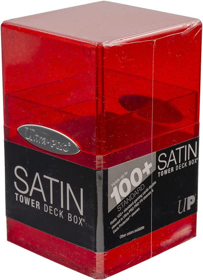 Ultra PRO - Satin Tower 100+ Standard Size Card Deck Box (Red Glitter) - Protect Your Gaming Cards, Sports Cards or Collectible Cards In Ultra Pro's Stylish Glitter Deck Box