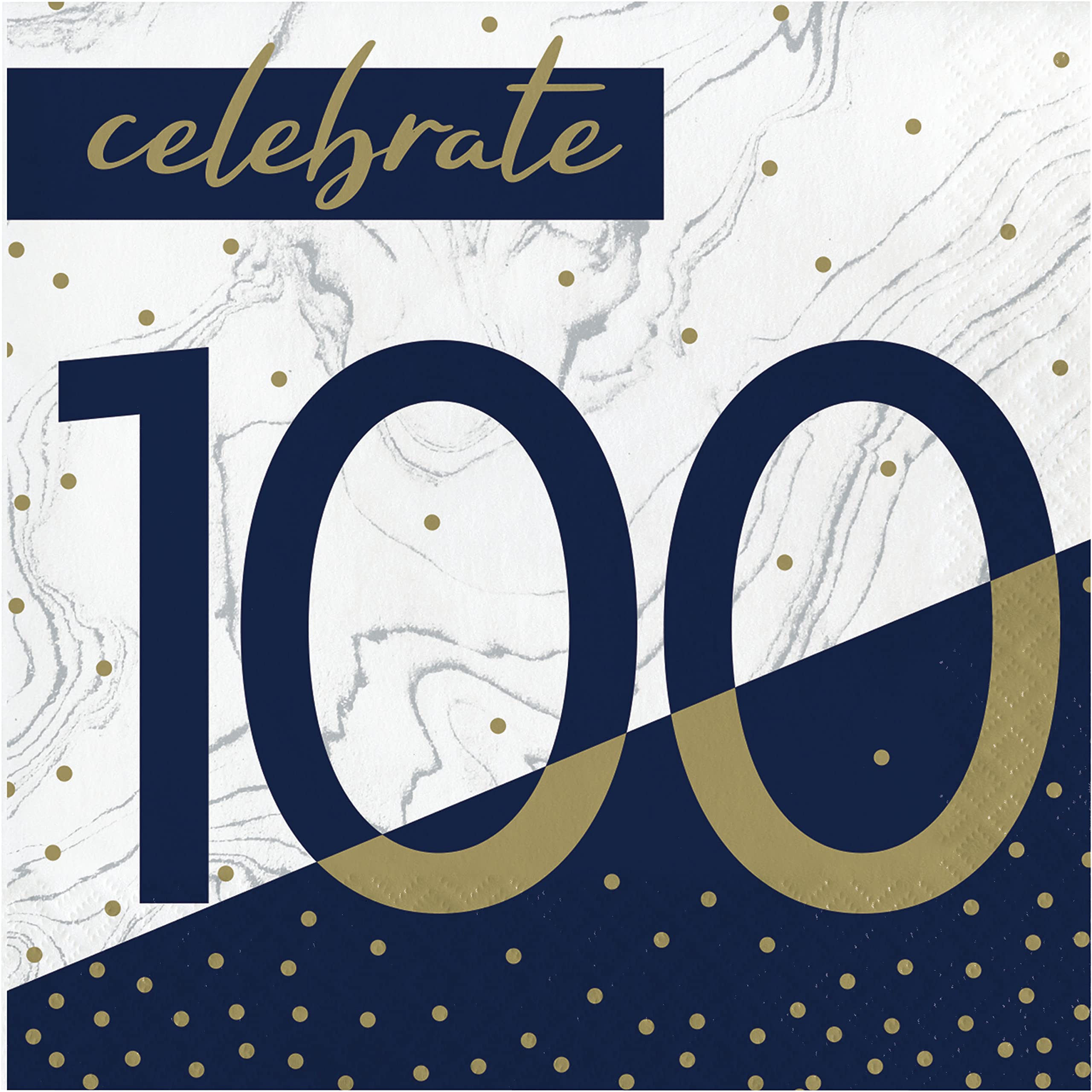 Creative Converting 357617 Navy and Gold 100th Birthday Napkins, Paper