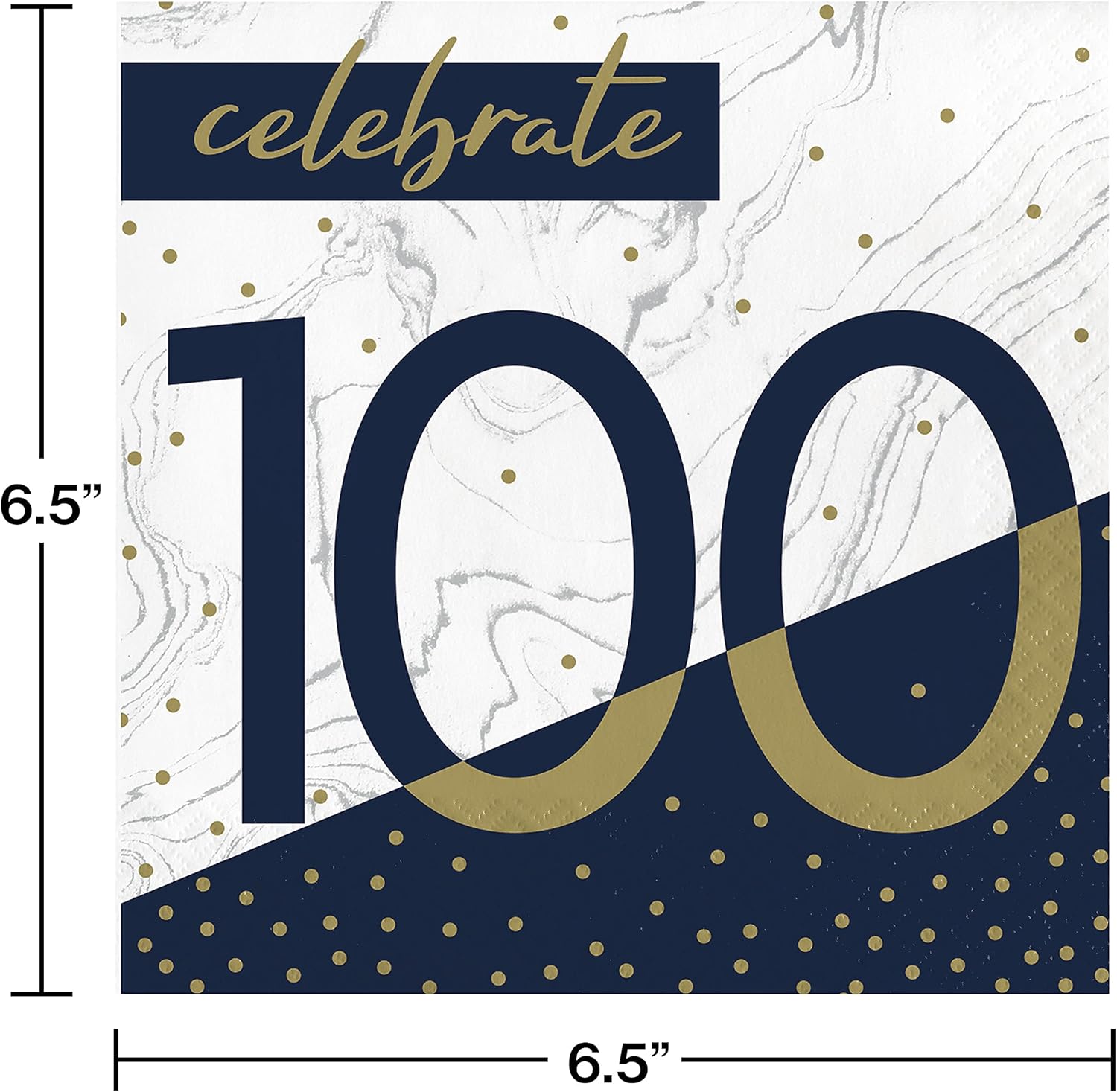 Creative Converting 357617 Navy and Gold 100th Birthday Napkins, Paper