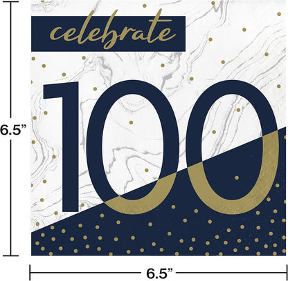 Creative Converting 357617 Navy and Gold 100th Birthday Napkins, Paper