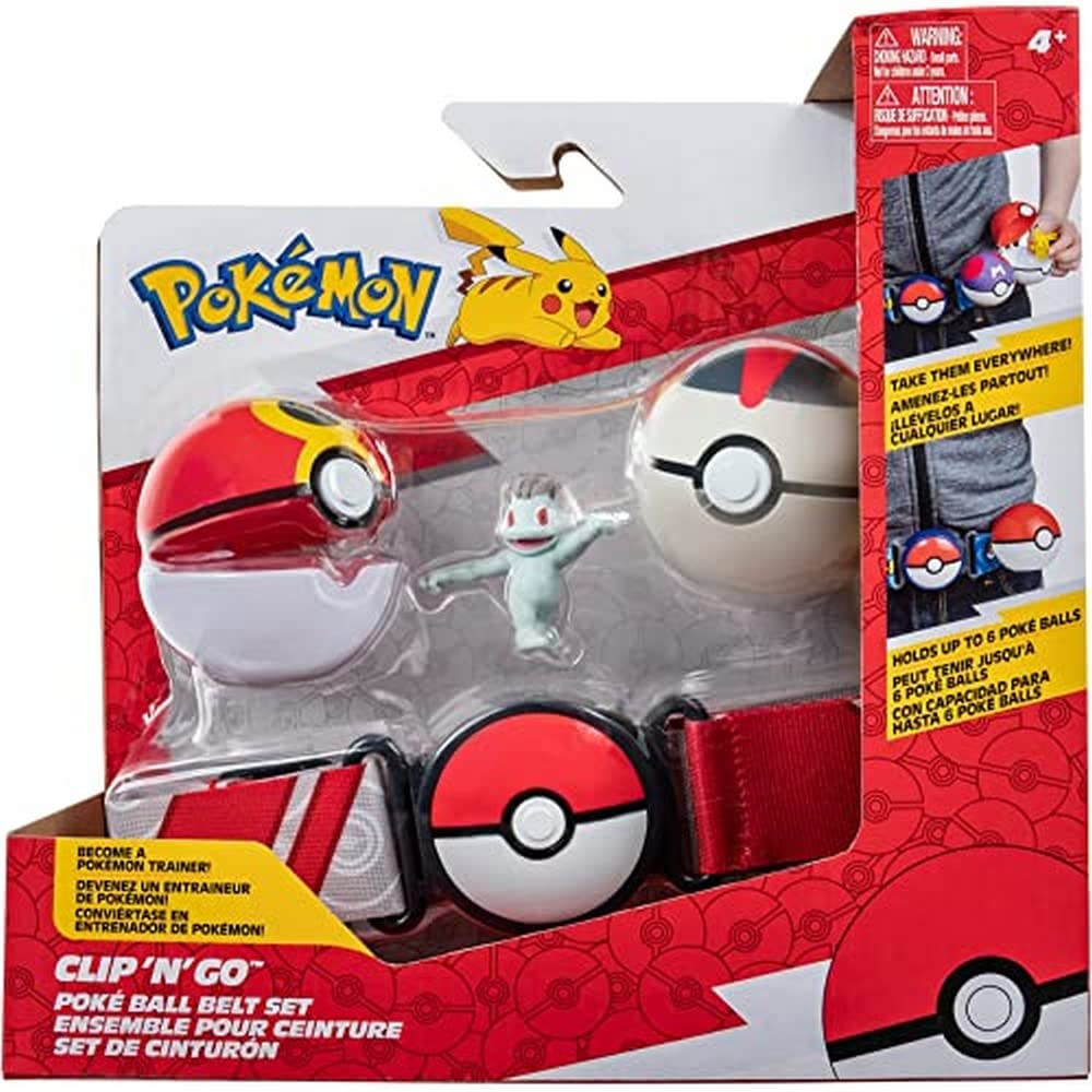 Pokémon PKW2717 Clip 'N' GO Belt Set-Includes 2-Inch Machop Battle Figure with Repeat Timer Ball Accessories, Multi